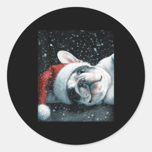 Pegatina Redonda Amo a mi bulldog francés de Navidad lindo