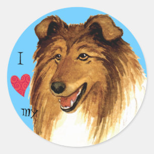 Pegatina Redonda Amo a mi Collie