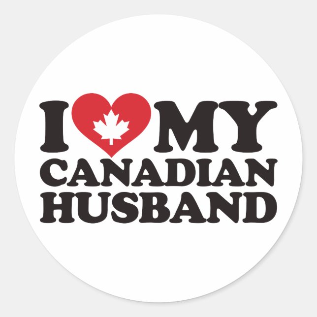 Pegatina Redonda Amo a mi esposo canadiense (Anverso)