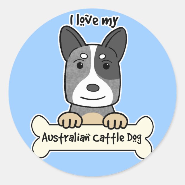 Pegatina Redonda Amo A Mi Ganado Australiano (Anverso)