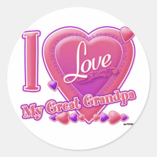 Pegatina Redonda Amo a mi Gran Abuelo rosa/púrpura - corazón