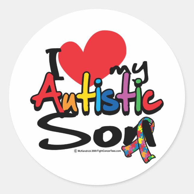 Pegatina Redonda Amo A Mi Hijo Autista (Anverso)