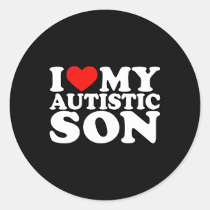 Pegatina Redonda Amo a mi hijo autista, corazón a mi hijo con autis