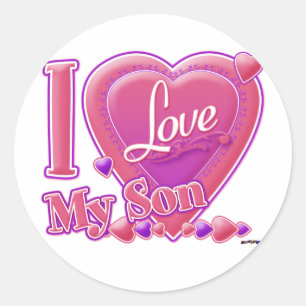 Pegatina Redonda Amo a mi hijo rosa/morado - corazón