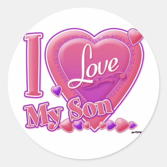 Pegatina Redonda Amo a mi hijo rosa/morado - corazón (Anverso)