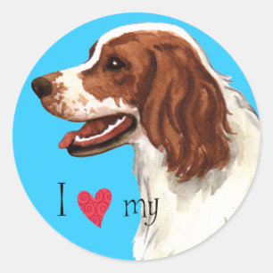 Pegatina Redonda Amo a mi irlandés Red and White Setter