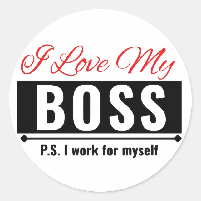 Pegatina Redonda Amo a mi jefe (Anverso)