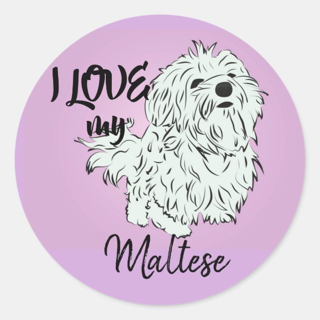 Pegatina Redonda Amo a mi maltés (Anverso)