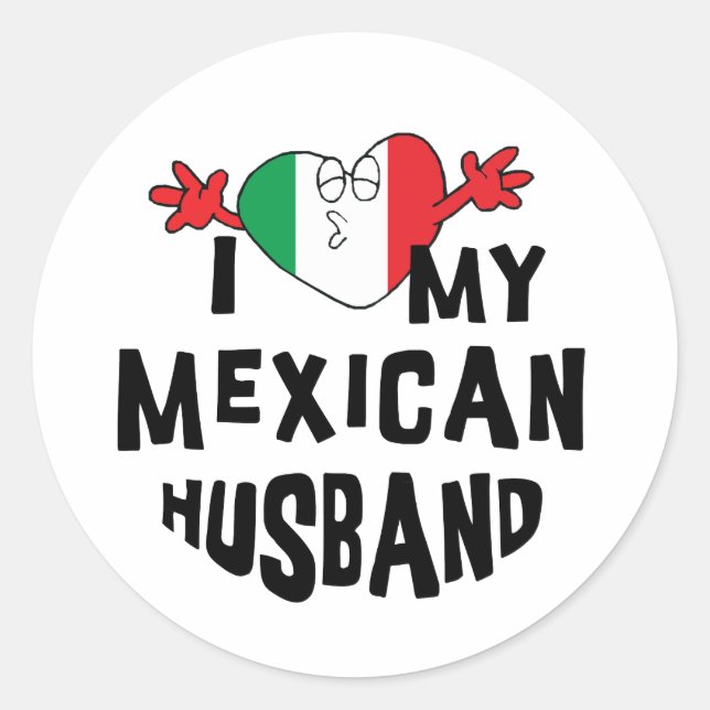 Pegatina Redonda Amo a mi marido mexicano (Anverso)