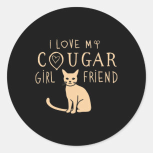 Pegatina Redonda Amo a mi novia Cougar que ama a las mujeres gatos