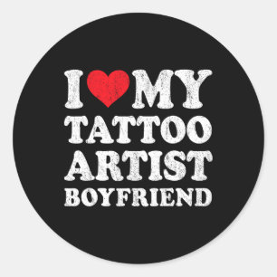 Pegatina Redonda Amo a mi novio artista de tatuajes divertida novia