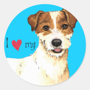 Pegatina Redonda Amo a mi párroco Russell Terrier