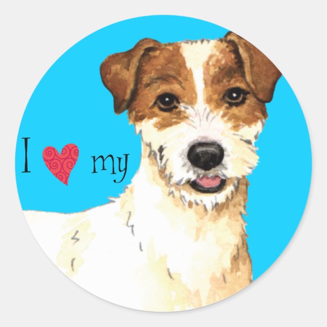 Pegatina Redonda Amo a mi Parson Russell Terrier (Anverso)