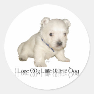 Pegatina Redonda Amo a mi pequeño perro blanco - cachorro Westie