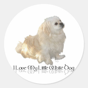 Pegatina Redonda Amo a mi pequeño perro blanco - Pekingese !