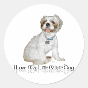 Pegatina Redonda Amo a mi pequeño perro blanco - Shih Tzu