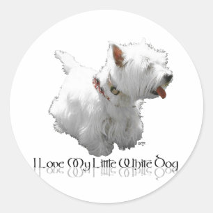 Pegatina Redonda Amo a mi pequeño perro blanco - Westie