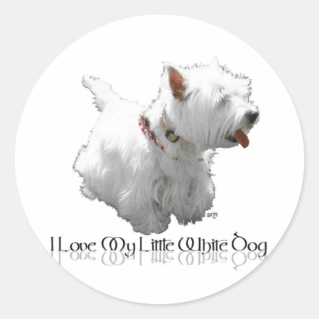 Pegatina Redonda Amo a mi pequeño perro blanco - Westie (Anverso)