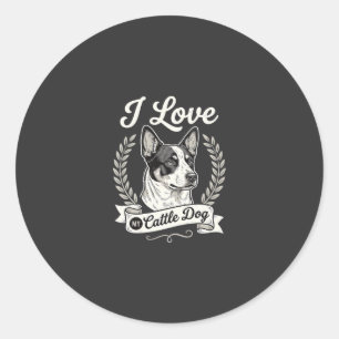Pegatina Redonda Amo a mi perro de ganado Perro vintage amante de l