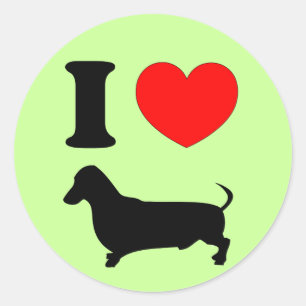 Pegatina Redonda Amo a mi perro salchicha Dachshund corazón rojo Wi