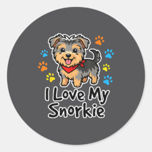 Pegatina Redonda Amo a mi perro Snorkie mezcla de Schnauzer y Yorki