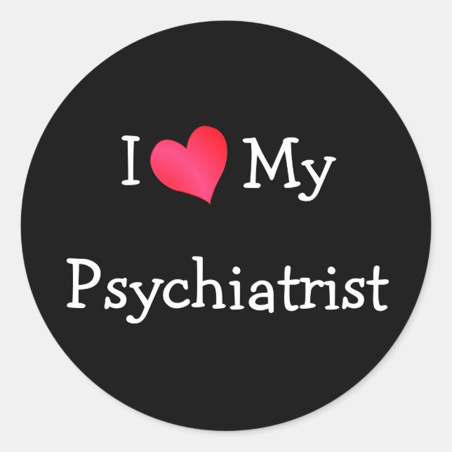 Pegatina Redonda Amo A Mi Psiquiatra (Anverso)