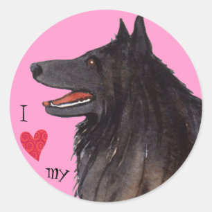 Pegatina Redonda Amo a mi Sheepdog belga