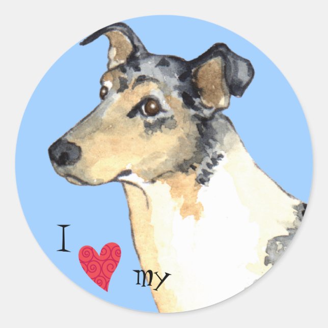 Pegatina Redonda Amo a mi suave collie (Anverso)