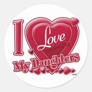 Pegatina Redonda Amo a mis hijas rojas - corazón