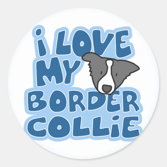 Pegatina Redonda Amo a mis pegatinas del border collie (Anverso)