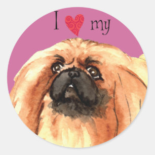 Pegatina Redonda Amo a mis pekingeses