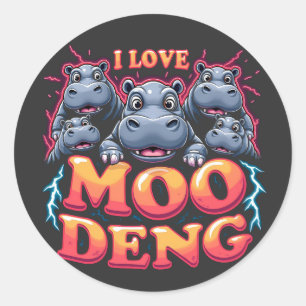 Pegatina Redonda Amo a Moo Deng Baby Hippo Amantes