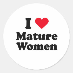 Pegatina Redonda Amo a mujeres maduras