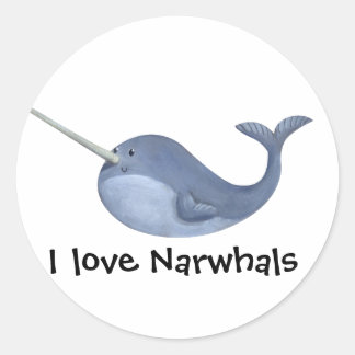 Pegatina Redonda Amo a Narwhals