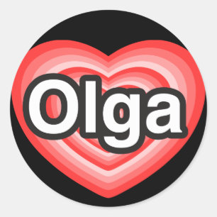 Pegatina Redonda Amo a Olga. Te amo, Olga. Corazón