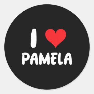 Pegatina Redonda Amo a Pamela - Corazón - Nombre