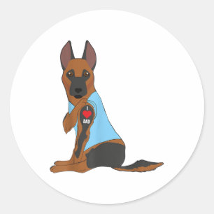 Pegatina Redonda Amo A Papá - Corazón de Perro Tatuaje A Malinois B