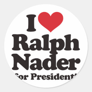 Pegatina Redonda Amo a Ralph Nader por el presidente