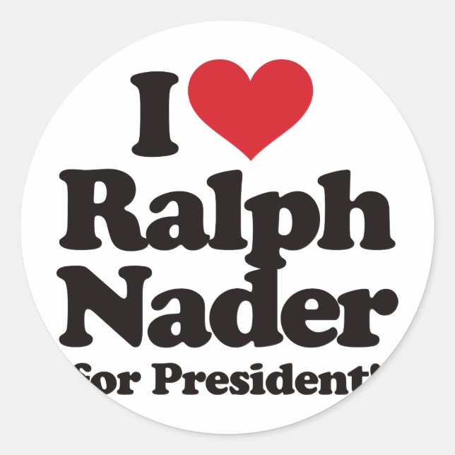 Pegatina Redonda Amo a Ralph Nader por el presidente (Anverso)