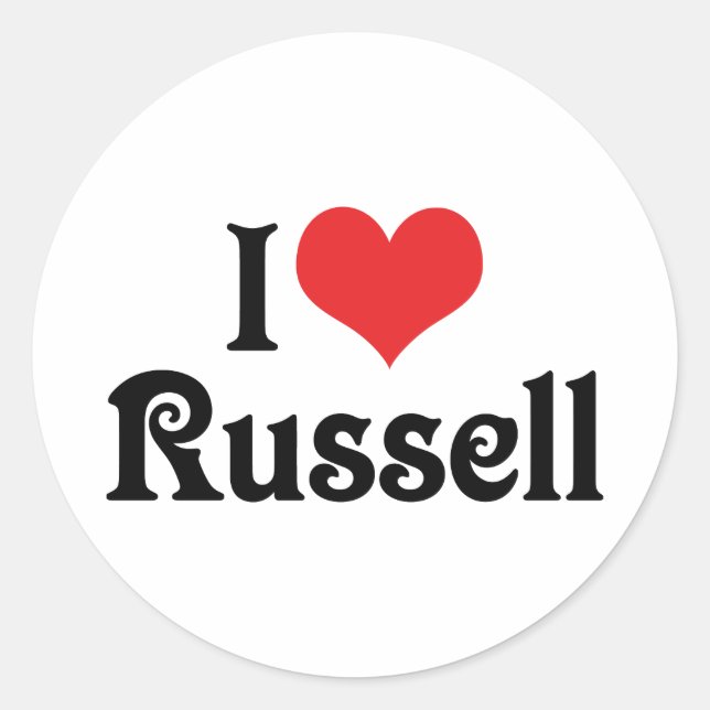 Pegatina Redonda Amo a Russell (Anverso)