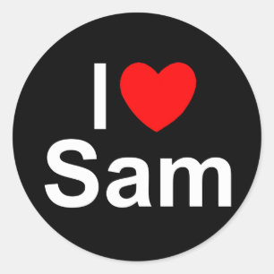 Pegatina Redonda Amo a Sam (corazón)