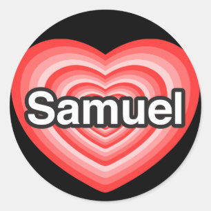 Pegatina Redonda Amo a Samuel. Te amo, Samuel. Corazón