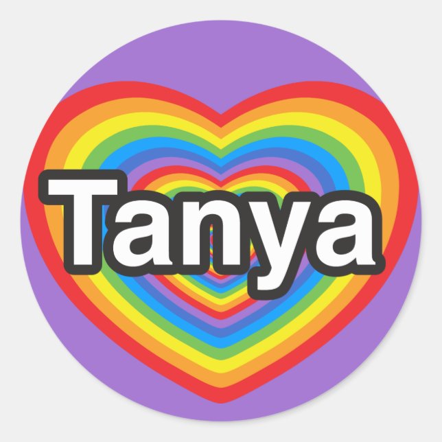 Pegatina Redonda Amo a Tanya. Te amo Tanya. Corazón (Anverso)