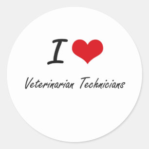 Pegatina Redonda Amo a técnicos veterinarios