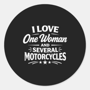 Pegatina Redonda Amo a una mujer y varias motocicletas - 
