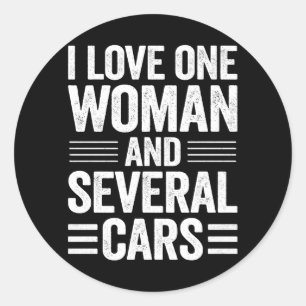 Pegatina Redonda Amo A Una Mujer Y Varios Autos