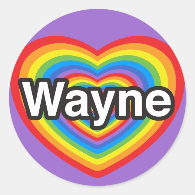 Pegatina Redonda Amo a Wayne. Te amo Wayne. Corazón (Anverso)