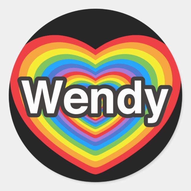 Pegatina Redonda Amo a Wendy. Te amo Wendy. Corazón (Anverso)