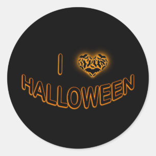 Pegatina Redonda Amo al Naranja de Halloween (Batty Love Heart)