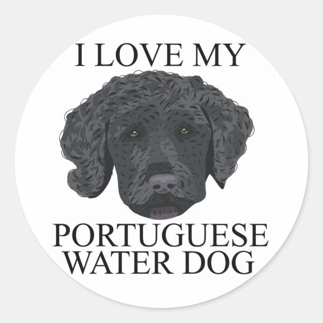Pegatina Redonda ¡Amo al PERRO DE AGUA PORTUGUÉS! (Anverso)